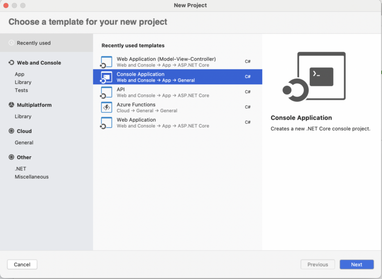 new project in visual studio for Mac OS (unavailable from 2024 and onwards)