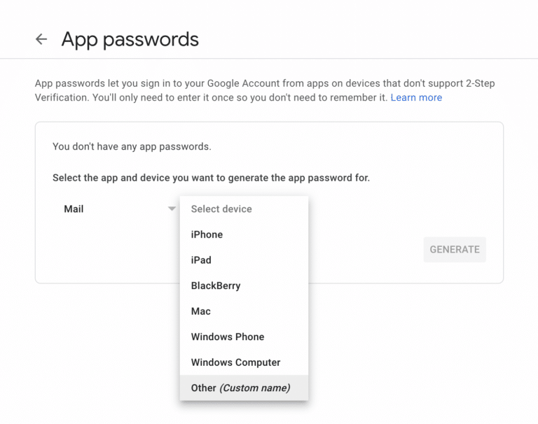 google mail app password