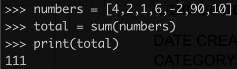sum of numbers in a list