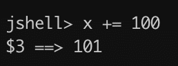 incremement and assign an integer in jshell example