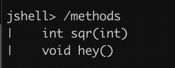 list of all the methods in jshell example