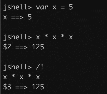 rerunning the last command in jshell example