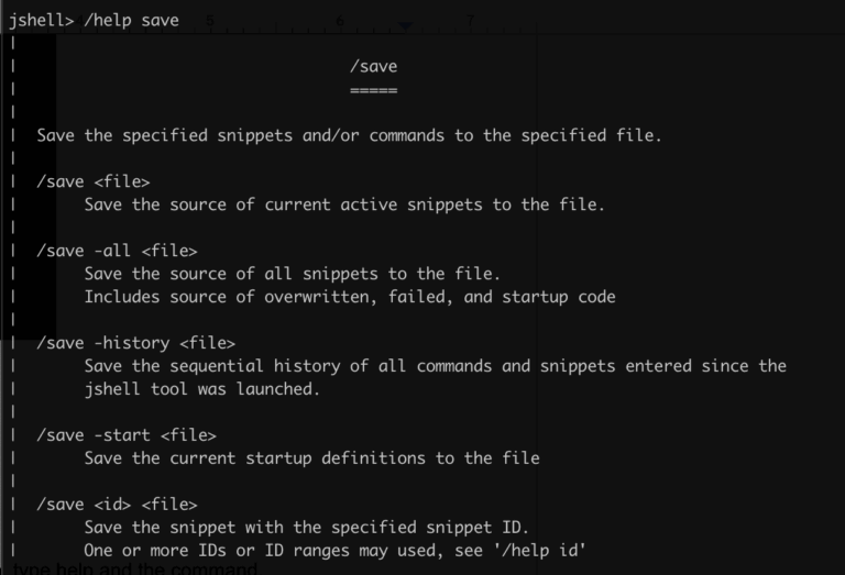 using help on a command in jshell example
