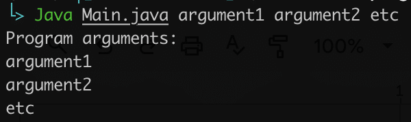 Program arguments in java 25