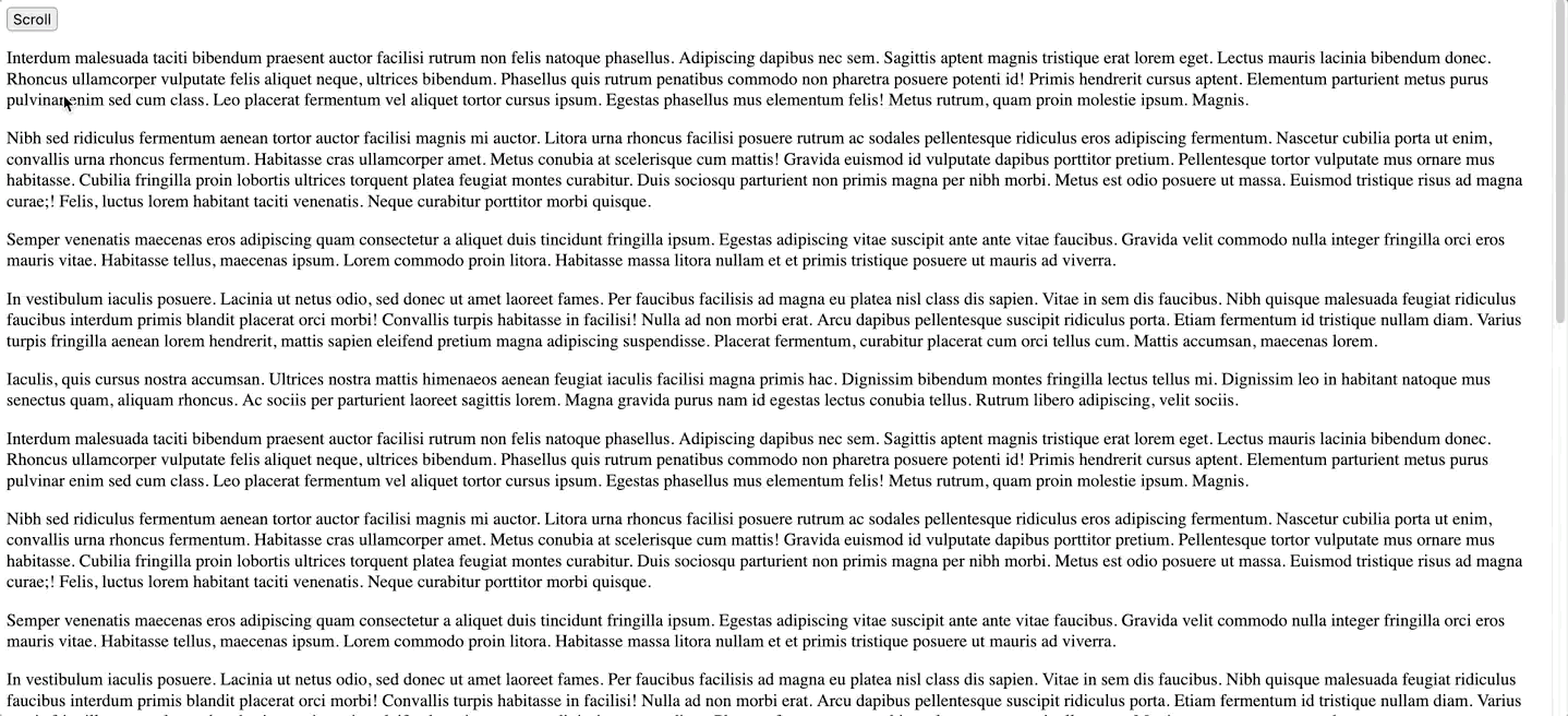 lorem ipsum text with button to scroll down smooth